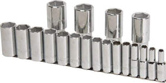 Proto - 19 Piece 1/2" Drive Chrome Finish Deep Well Socket Set - 6 Points, 3/8" to 1-1/2" Range, Inch Measurement Standard - Industrial Tool & Supply