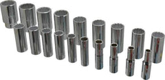 Proto - 19 Piece 1/2" Drive Chrome Finish Deep Well Socket Set - 12 Points, 3/8" to 1-1/2" Range, Inch Measurement Standard - Industrial Tool & Supply