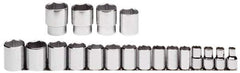 Proto - 19 Piece 1/2" Drive Chrome Finish Socket Set - 6 Points, 3/8" to 1-1/2" Range, Inch Measurement Standard - Industrial Tool & Supply