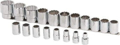 Proto - 19 Piece 1/2" Drive Chrome Finish Socket Set - 12 Points, 3/8" to 1-1/2" Range, Inch Measurement Standard - Industrial Tool & Supply