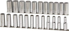 Proto - 23 Piece 1/2" Drive Chrome Finish Deep Well Socket Set - 12 Points, 10mm to 32mm Range, Metric Measurement Standard - Industrial Tool & Supply