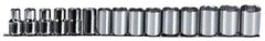 Proto - 15 Piece 1/2" Drive Chrome Finish Socket Set - 6 Points, 10mm to 24mm Range, Metric Measurement Standard - Industrial Tool & Supply
