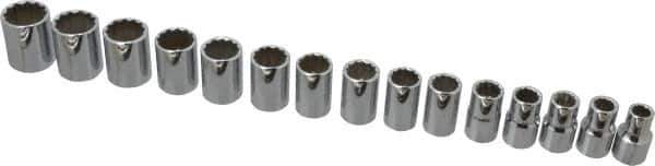 Proto - 15 Piece 1/2" Drive Chrome Finish Socket Set - 12 Points, 10mm to 24mm Range, Metric Measurement Standard - Industrial Tool & Supply