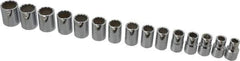 Proto - 15 Piece 1/2" Drive Chrome Finish Socket Set - 12 Points, 10mm to 24mm Range, Metric Measurement Standard - Industrial Tool & Supply