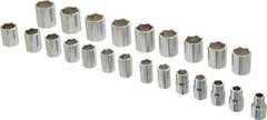 Proto - 23 Piece 1/2" Drive Chrome Finish Socket Set - 6 Points, 10mm to 32mm Range, Metric Measurement Standard - Industrial Tool & Supply