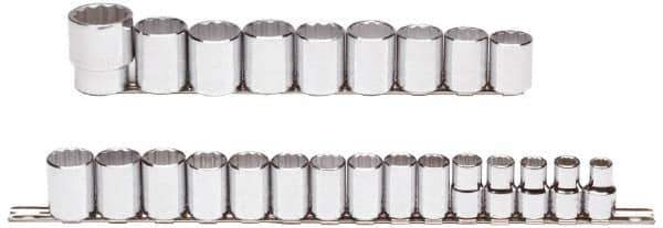 Proto - 24 Piece 1/2" Drive Chrome Finish Socket Set - 12 Points, 10mm to 36mm Range, Metric Measurement Standard - Industrial Tool & Supply