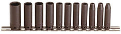 Proto - 11 Piece 1/4" Drive Black Finish Deep Well Impact Socket Set - 6 Points, 3/16" to 5/8" Range, Inch Measurement Standard - Industrial Tool & Supply