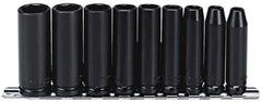 Proto - 9 Piece 3/8" Drive Black Finish Deep Well Impact Socket Set - 6 Points, 1/4" to 3/4" Range, Inch Measurement Standard - Industrial Tool & Supply