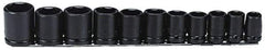 Proto - 11 Piece 1/2" Drive Black Finish Impact Socket Set - 6 Points, 1/2" to 1-1/8" Range, Inch Measurement Standard - Industrial Tool & Supply
