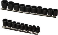 Proto - 19 Piece 1/2" Drive Black Finish Impact Socket Set - 6 Points, 3/8" to 1-1/2" Range, Inch Measurement Standard - Industrial Tool & Supply