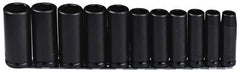 Proto - 11 Piece 1/2" Drive Black Finish Deep Well Impact Socket Set - 6 Points, 1/2" to 1-1/8" Range, Inch Measurement Standard - Industrial Tool & Supply