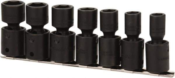 Proto - 7 Piece 1/2" Drive Black Finish Impact Socket Set - 6 Points, 7/16" to 13/16" Range, Inch Measurement Standard - Industrial Tool & Supply