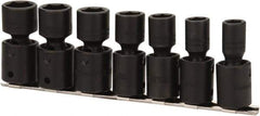 Proto - 7 Piece 1/2" Drive Black Finish Impact Socket Set - 6 Points, 7/16" to 13/16" Range, Inch Measurement Standard - Industrial Tool & Supply