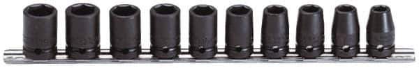 Proto - 10 Piece 1/2" Drive Impact Socket Set - 6 Points, 10 to 19mm, Metric Measurement Standard - Industrial Tool & Supply