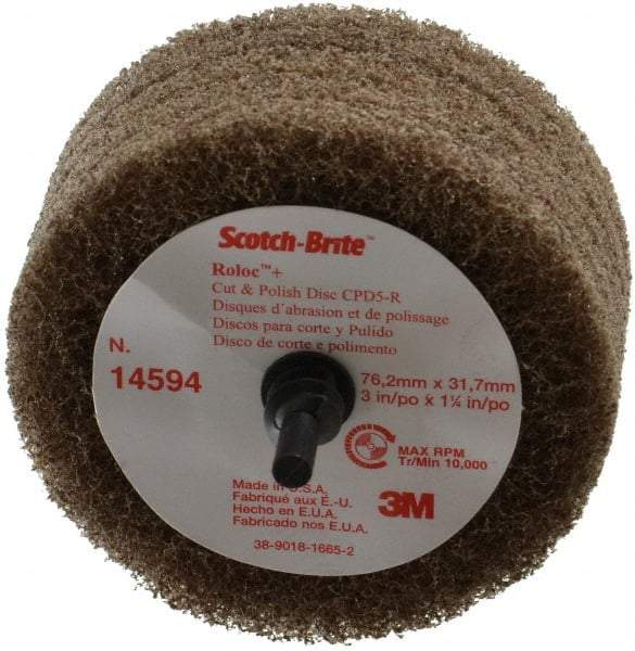 3M - 3" Medium Grade Aluminum Oxide Deburring Disc - 1/4" Shank Diam, Shank Connection, Tan, 8,500 Max RPM - Industrial Tool & Supply