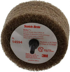3M - 3" Medium Grade Aluminum Oxide Deburring Disc - 1/4" Shank Diam, Shank Connection, Tan, 8,500 Max RPM - Industrial Tool & Supply