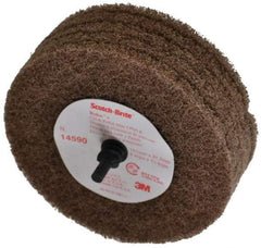 3M - 4" Medium Grade Aluminum Oxide Deburring Disc - 1/4" Shank Diam, Shank Connection, Tan, 6,000 Max RPM - Industrial Tool & Supply