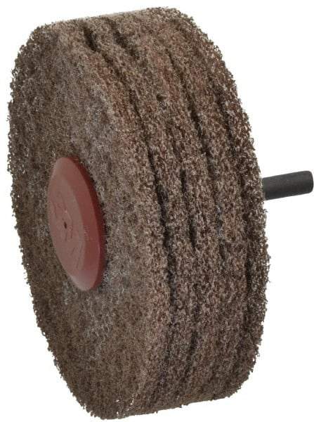 3M - 4" Medium Grade Aluminum Oxide Deburring Disc - 1/4" Shank Diam, Shank Connection, Tan, 8,000 Max RPM - Industrial Tool & Supply