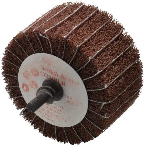 3M - 2-1/2" Diam x 1-1/4" Face Width, Very Fine Aluminum Oxide Nonwoven & Coated Mounted Flap Wheel - Roloc Mount, 180 Grit, X Weighted Backing, 7,000 Max RPM - Industrial Tool & Supply