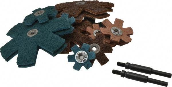 3M - 18 Piece Aluminum Oxide Sanding Star Kit - 25,100 Max RPM, Includes 2, 3, 4 & 4-1/2" Diam Coarse & Fine Sanding Stars, with Mandrel - Industrial Tool & Supply