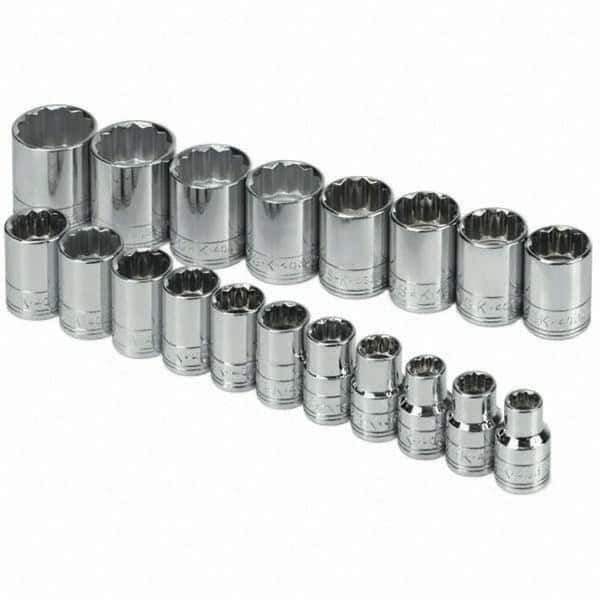 SK - 1/2" Drive Standard Socket Set - 10 to 28mm, Metric Measurement Standard - Industrial Tool & Supply