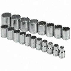 SK - 1/2" Drive Standard Socket Set - 10 to 28mm, Metric Measurement Standard - Industrial Tool & Supply