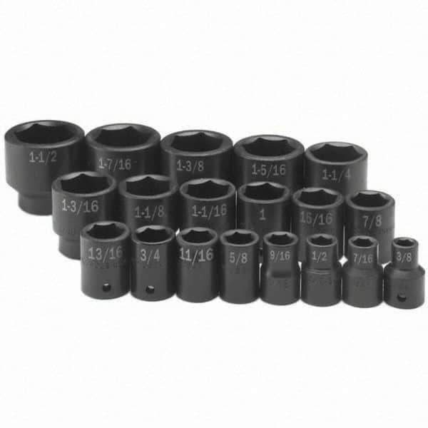 SK - 1/2" Drive Standard Impact Socket Set - 3/8 to 1-1/2", Inch Measurement Standard - Industrial Tool & Supply