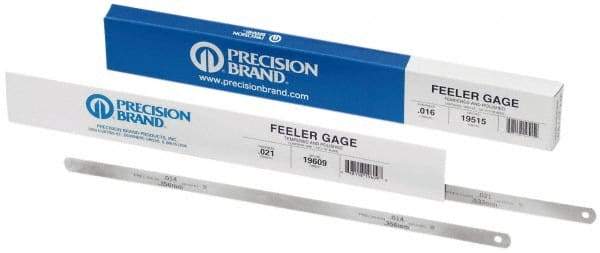 Precision Brand - 0.022 Inch Thick x 1/2 Inch Wide x 12 Inch Leaf Length, Parallel Feeler Gage - High Carbon Steel - Industrial Tool & Supply