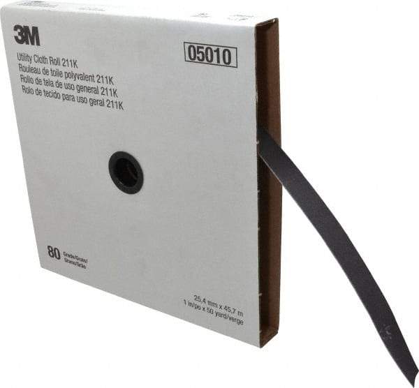 3M - 1" x 50 Yd 80 Grit Aluminum Oxide Cloth Roll - Medium Grade, J Weighted Backing - Industrial Tool & Supply