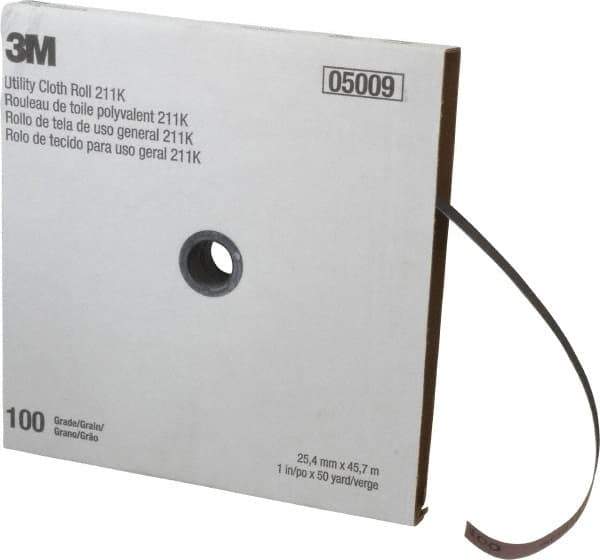 3M - 1" x 50 Yd 100 Grit Aluminum Oxide Cloth Roll - Fine Grade, J Weighted Backing - Industrial Tool & Supply