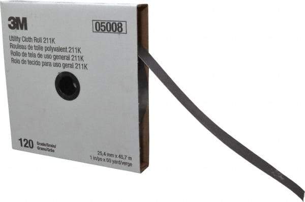 3M - 1" x 50 Yd 120 Grit Aluminum Oxide Cloth Roll - Fine Grade, J Weighted Backing - Industrial Tool & Supply