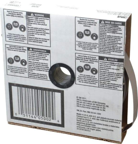 3M - 1" x 50 Yd 320 Grit Aluminum Oxide Cloth Roll - Extra Fine Grade, J Weighted Backing - Industrial Tool & Supply
