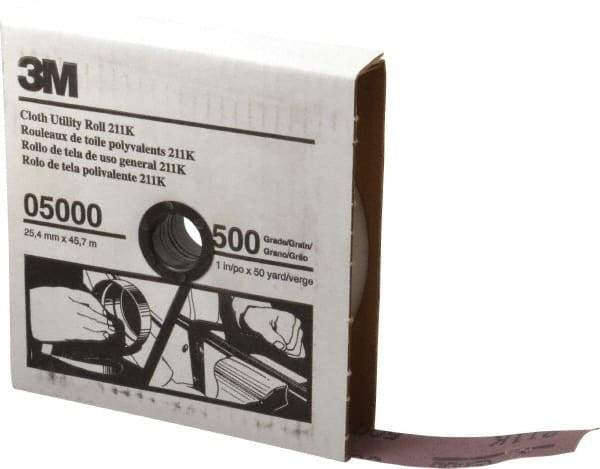 3M - 1" x 50 Yd 500 Grit Aluminum Oxide Cloth Roll - Super Fine Grade, J Weighted Backing - Industrial Tool & Supply