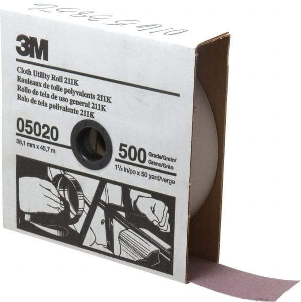 3M - 1-1/2" x 50 Yd 500 Grit Aluminum Oxide Cloth Roll - Super Fine Grade, J Weighted Backing - Industrial Tool & Supply