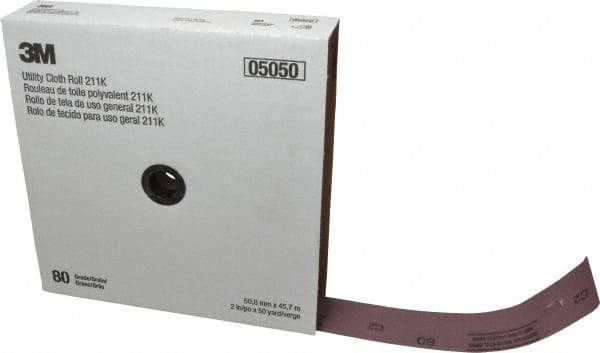 3M - 2" x 50 Yd 80 Grit Aluminum Oxide Cloth Roll - Medium Grade, J Weighted Backing - Industrial Tool & Supply