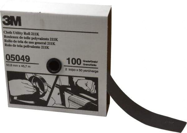 3M - 2" x 50 Yd 100 Grit Aluminum Oxide Cloth Roll - Fine Grade, J Weighted Backing - Industrial Tool & Supply