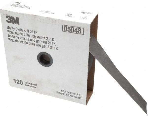 3M - 2" x 50 Yd 120 Grit Aluminum Oxide Cloth Roll - Fine Grade, J Weighted Backing - Industrial Tool & Supply