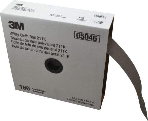 3M - 2" x 50 Yd 180 Grit Aluminum Oxide Cloth Roll - Very Fine Grade, J Weighted Backing - Industrial Tool & Supply