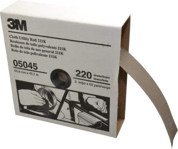 3M - 2" x 50 Yd 220 Grit Aluminum Oxide Cloth Roll - Very Fine Grade, J Weighted Backing - Industrial Tool & Supply