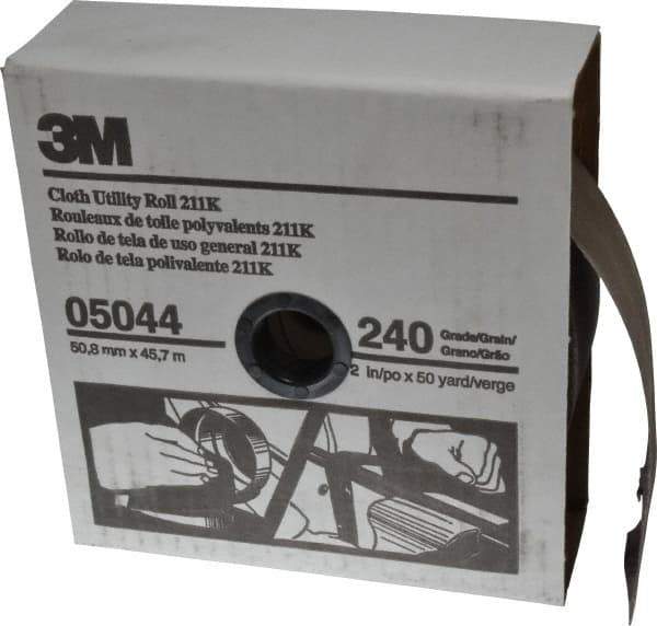 3M - 2" x 50 Yd 240 Grit Aluminum Oxide Cloth Roll - Very Fine Grade, J Weighted Backing - Industrial Tool & Supply