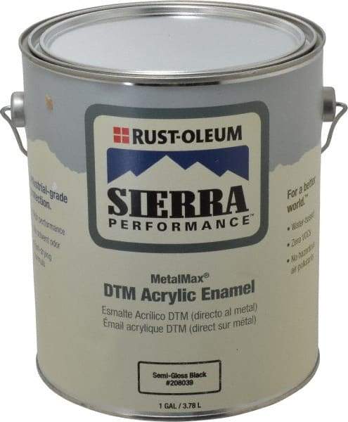 Rust-Oleum - 1 Gal Semi Gloss Black Acrylic Enamel - 180 to 545 Sq Ft/Gal Coverage, <0 g/L VOC Content, Direct to Metal - Industrial Tool & Supply