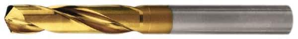 Walter-Titex - 0.4252" 140° Spiral Flute Solid Carbide Screw Machine Drill Bit - TiN Finish, Right Hand Cut, 1-27/32" Flute Length, 3-3/4" OAL, Standard Point, Straight Shank - Industrial Tool & Supply