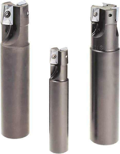 Tungaloy - 1/2" Cut Diam, 0.433" Max Depth of Cut, 5/8" Shank Diam, 3.35" OAL, Indexable Square Shoulder End Mill - ASMT 11T3.. Inserts, Weldon Shank, 90° Lead Angle - Industrial Tool & Supply