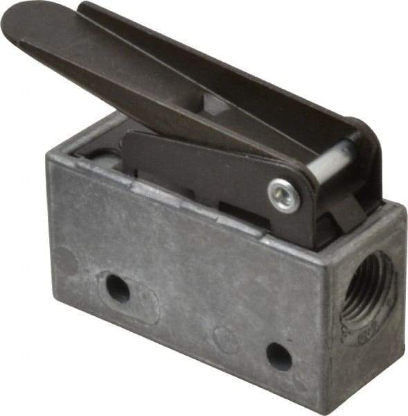Mead - 0.11 CV Rate, 3 Way Pilot Air Valve - Straight Leaf Actuator - Industrial Tool & Supply
