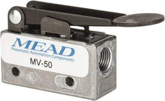 Mead - 0.11 CV Rate, 3 Way Pilot Air Valve - Fingertip Lever Actuator - Industrial Tool & Supply