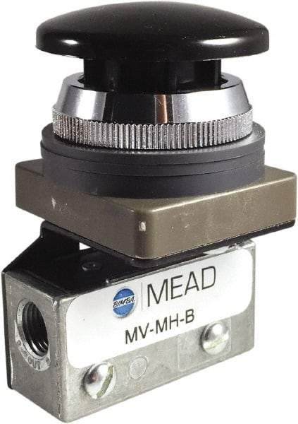 Mead - 0.11 CV Rate, 3 Way Pilot Air Valve - Mushroom Head Actuator - Industrial Tool & Supply