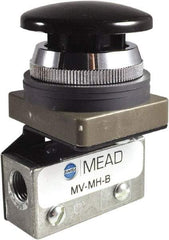 Mead - 0.11 CV Rate, 3 Way Pilot Air Valve - Mushroom Head Actuator - Industrial Tool & Supply