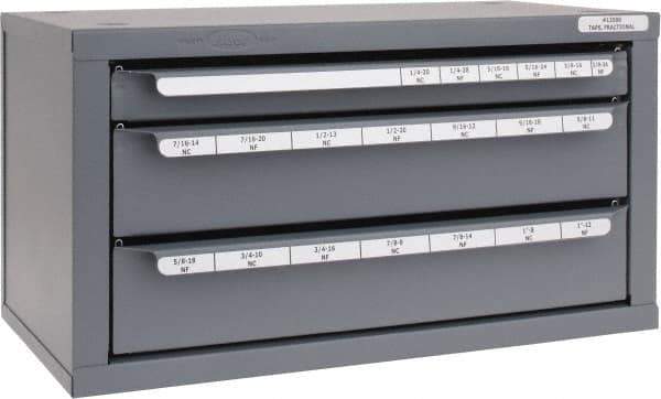 Huot - 3 Drawer, 1/4-20 to 1-14 UNC, UNF Tap Storage - 14-5/8" Wide x 7-3/8" Deep x 7-3/4" High, Steel - Exact Industrial Supply