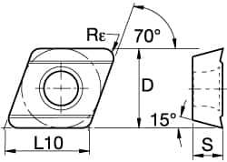 Kennametal - XDHX10T310 GN Grade KC510M Carbide Milling Insert - TiAlN Finish, 5/32" Thick, 1mm Corner Radius - Industrial Tool & Supply