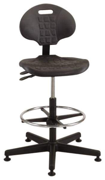 Made in USA - Tilt Poly Chair with Adjustable Footring - Polyurethane Seat, Black - Industrial Tool & Supply